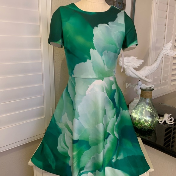 green and white floral dress